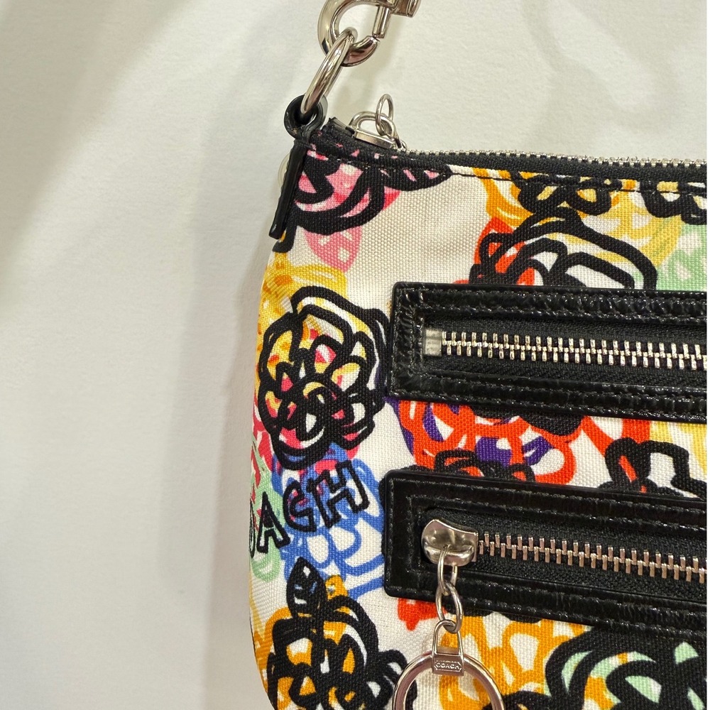 Coach Poppy Graffiti Floral Canvas‎ Shoulder Bag Y2K McBling Rare - Picture 4 of 11